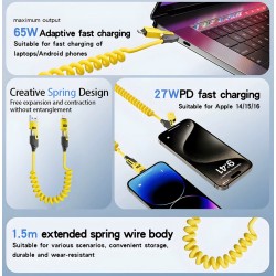 USB 4v1, rychlonabíjecí kabel - žlutý, kroucený