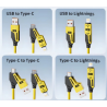 USB 4v1, rychlonabíjecí kabel - žlutý, kroucený